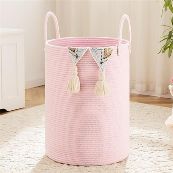 Woven Cotton Rope Laundry Basket Decorative Storage Hamper 60L for Clothes - Picture 7 of 7